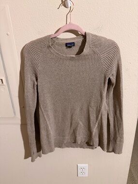 Patagonia Waffle Knit Crewneck Sweater Taupe Beige Organic Cotton XS
